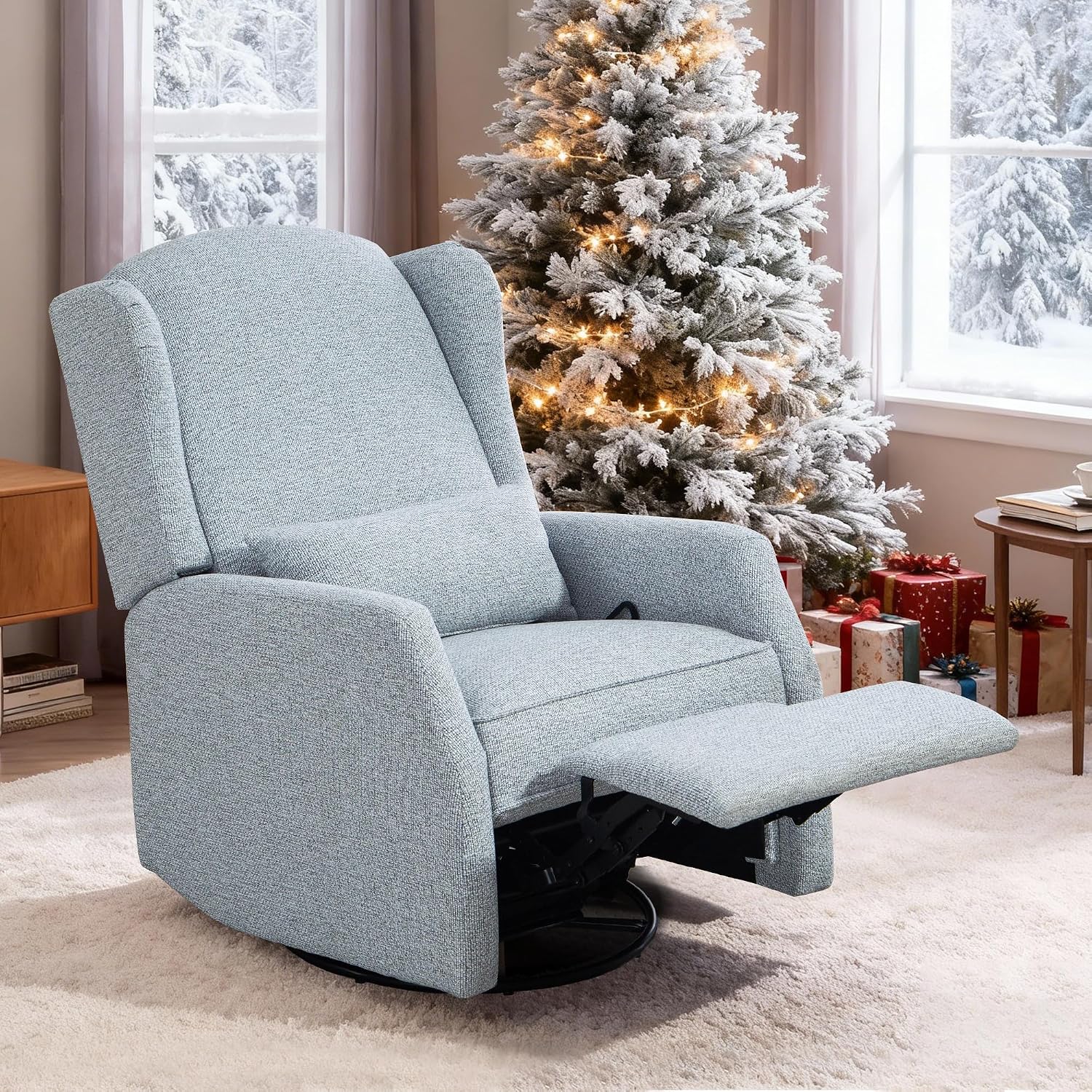 Swivel Rocker Recliner Chair with Adjustable Footrest, Swivel Rocking Recliner with Deep Seat Lumbar Pillow, Nursery Glider Recliner, 360° Recliner Chair for Living Room&Bedroom&Office (Gray)