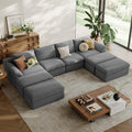 LINSY HOME 139' Modular Couch Modern Boneless Cloud Couch, U Shaped Sofa with Movable Ottomans, Deep Seat Corduroy Sectional Couches for Living Room, Apartment, No Assembly Required, Grey