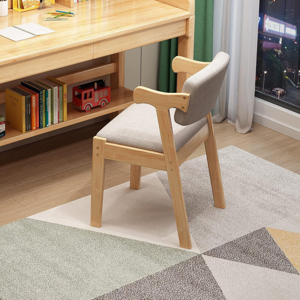 Kids Study Chair Rubber Wood Height Adjustable Dining/Office/Leisure Chair（Nature）