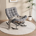 GarveeLife Papasan Rocking Chair with Thick Cushion, Outdoor Patio Rocking Chairs with Footrest, Oversized Rocker Wicker Chair for Bedroom, Living Room, Porch, Garden, Lawn (Dark Grey)