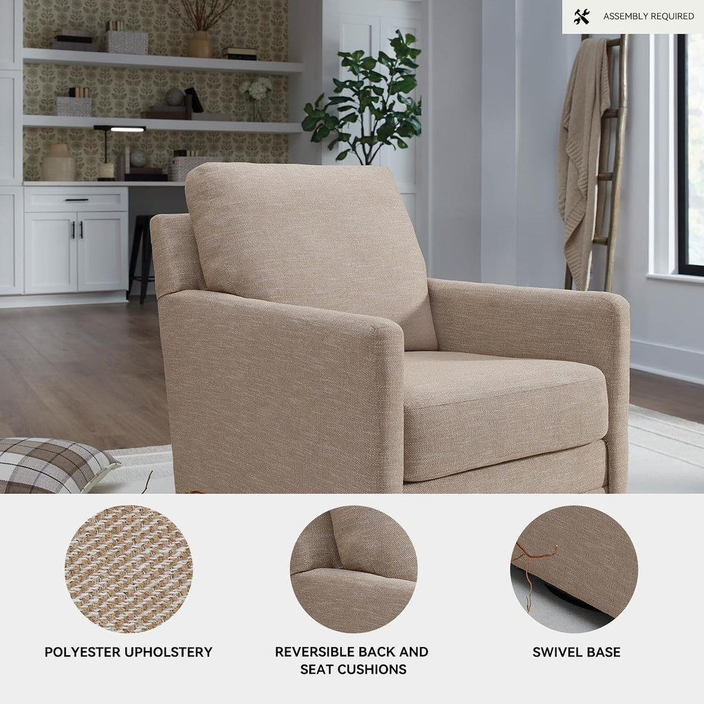 Signature Design by Ashley Freybourne Next-Gen Nuvella Casual Stain Resistant Swivel Accent Chair with Reversible Cushions, Light Brown