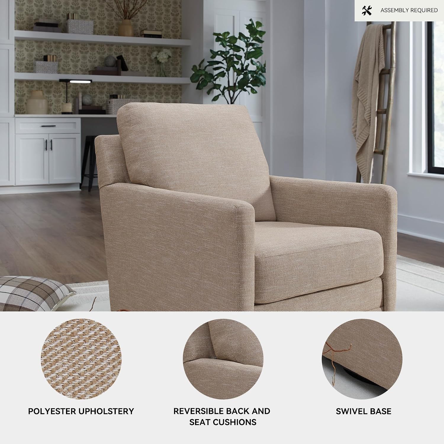 Signature Design by Ashley Freybourne Next-Gen Nuvella Casual Stain Resistant Swivel Accent Chair with Reversible Cushions, Light Brown
