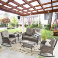 Belord Patio Wicker Furniture with Rocking Chairs Loveseat, 5 Piece Rattan Furniture Outdoor Table and Rocking Chairs Set for Patio Deck Porch Backyard Brwon/Grey