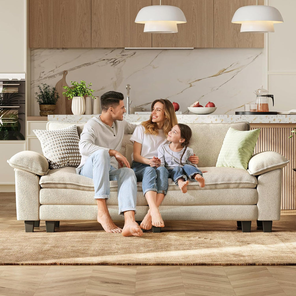 LINSY HOME 90' Modular Cloud Love Seat Sofa, Corduroy Soft Sectional Couch, Modern Comfy Love Seat, Perfect for Living Room, Apartment, Office, Beige