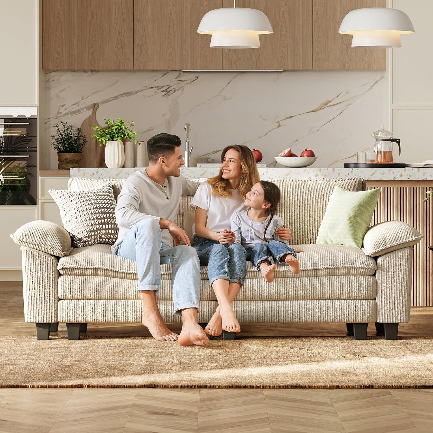 LINSY HOME 90' Modular Cloud Love Seat Sofa, Corduroy Soft Sectional Couch, Modern Comfy Love Seat, Perfect for Living Room, Apartment, Office, Beige