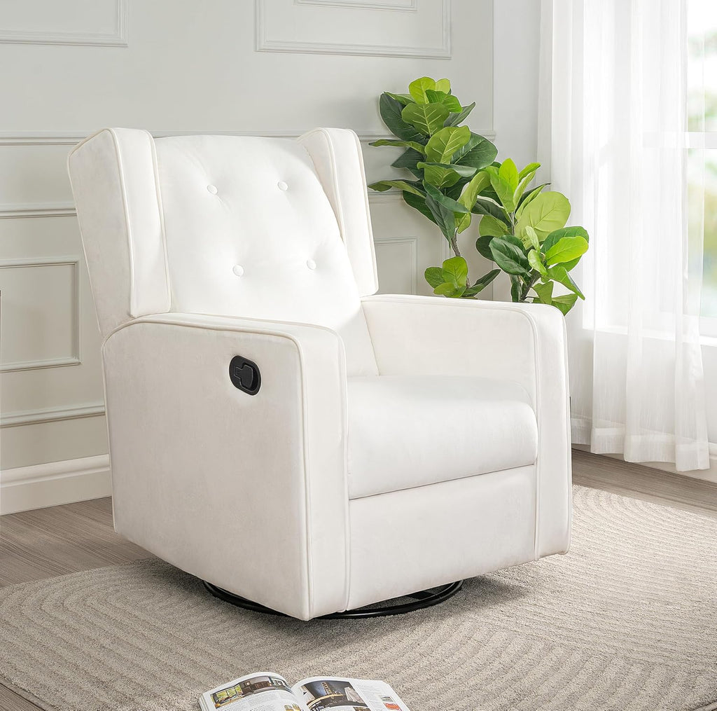 Naomi Home Swivel Rocker Recliner Chair for Adults and Elders, Comfortable Living Room Recliner with 360° Swivel, Manual Reclining with Adjustable Footrest, Ergonomic Back Support