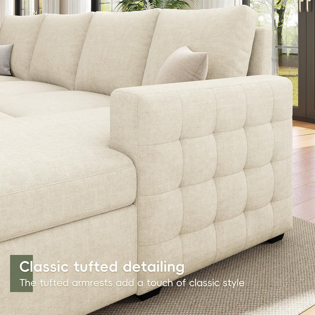 86' Sectional Sleeper Sofa Bed, Sleeper Couch with Pull out Bed, L Shaped Couch with Storage, Modular Sectional Sofa， Sectional Couches for Living Room&Apartment, Convertible Sofas, Beige Couches