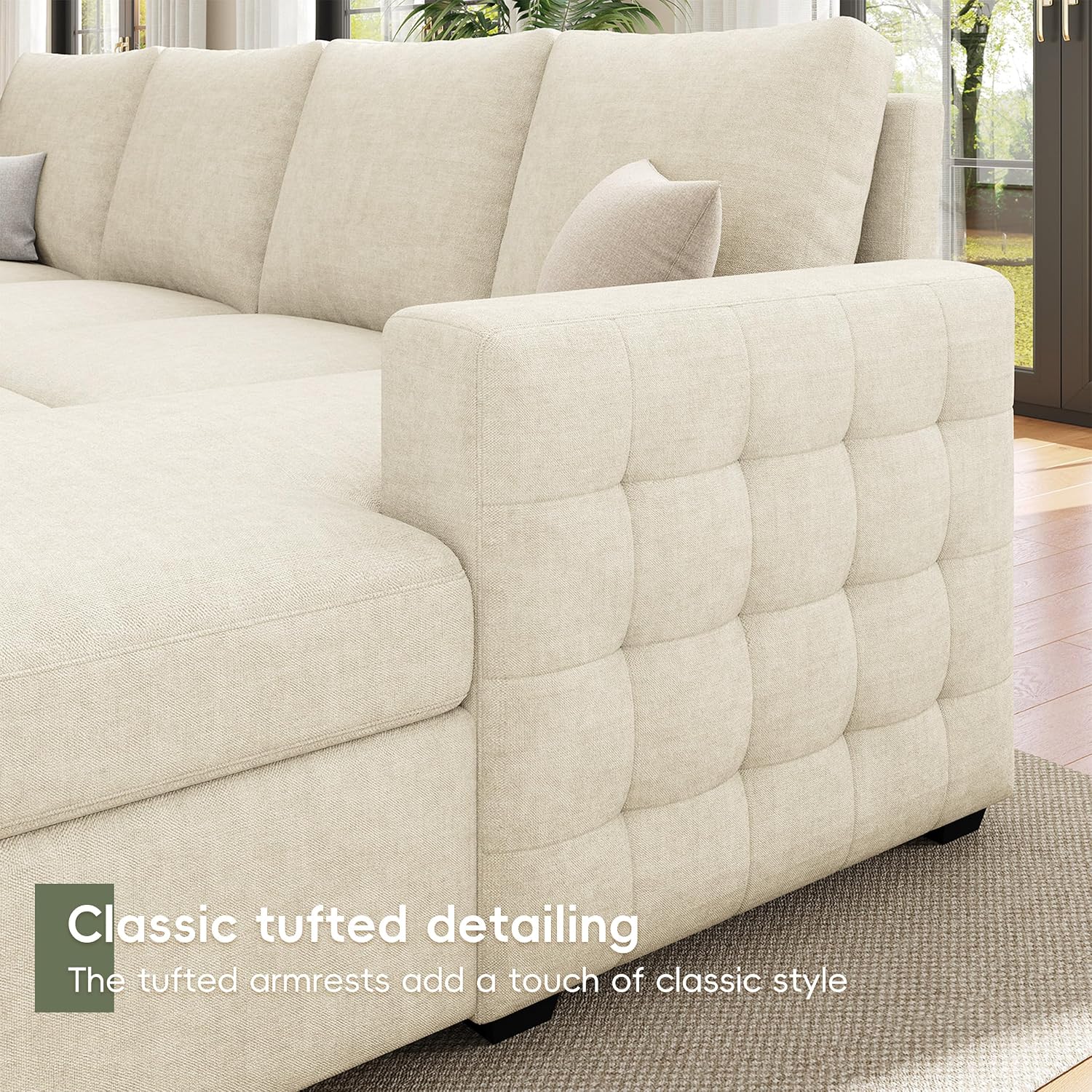 86' Sectional Sleeper Sofa Bed, Sleeper Couch with Pull out Bed, L Shaped Couch with Storage, Modular Sectional Sofa， Sectional Couches for Living Room&Apartment, Convertible Sofas, Beige Couches