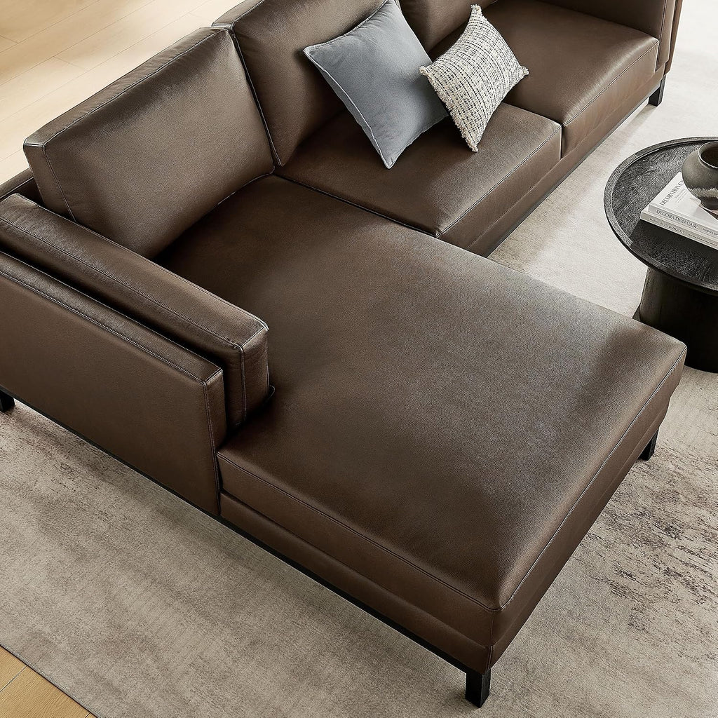 Modway Roscoe Left-Facing Sectional Sofa with Chaise in Espresso - 2-Piece Faux Leather Upholstered Deep Seat Couch, L Shaped Modular for Living Room or Lounge