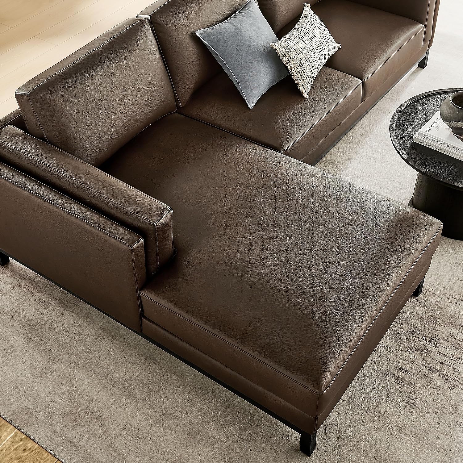 Modway Roscoe Left-Facing Sectional Sofa with Chaise in Espresso - 2-Piece Faux Leather Upholstered Deep Seat Couch, L Shaped Modular for Living Room or Lounge