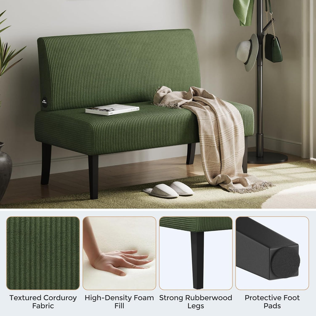 Yaheetech Small Mini Sofa Couch Armless Loveseat Futon for Bedroom, Corduroy Fabric & Easy Assembly, for Small Spaces Living Room,Dorm,Office,Apartment, Green