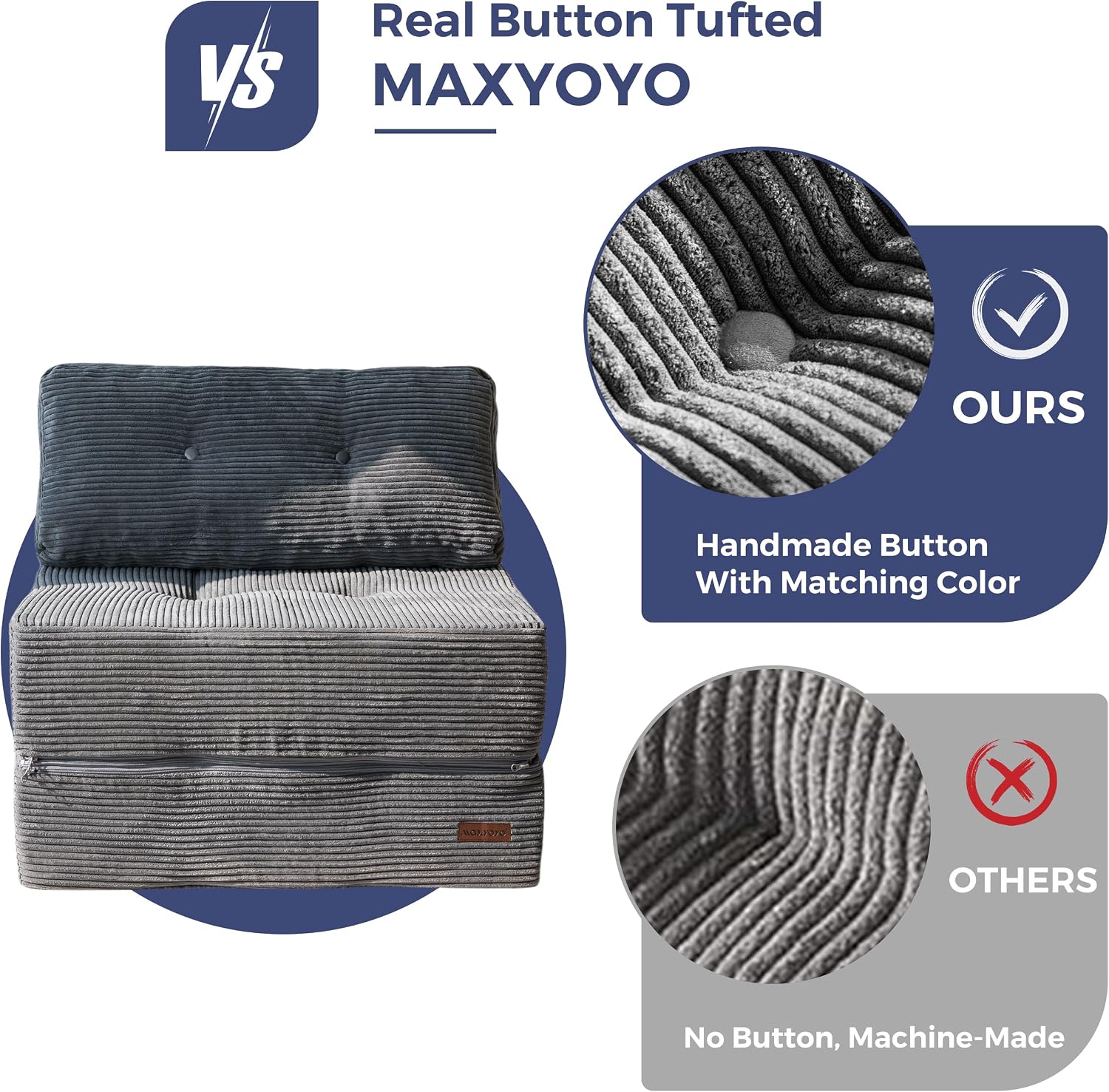 MAXYOYO Folding Sofa Bed, Convertible Sofa Bed with High-Density Support Foam, Portable 4 in 1 Fold Out Chair to Floor Lounger, Versatile Floor Couch for Living Room Bedroom, Dark Grey