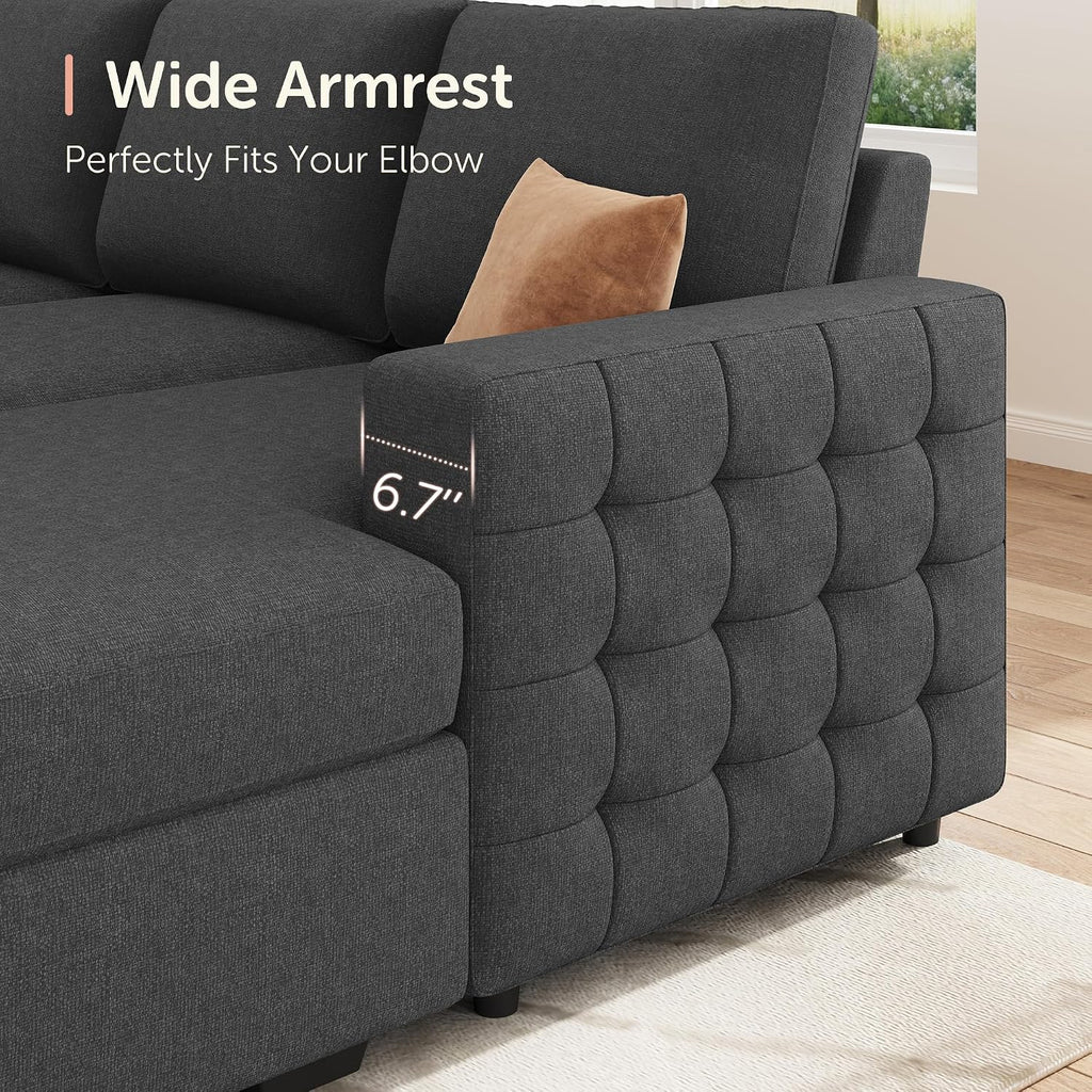 HONBAY Sectional Couch with Pull Out Bed, U-Shaped Sectional Sleeper Sofa with Storage, 6 Seater Sectional Sofa Bed, Mid-Grey