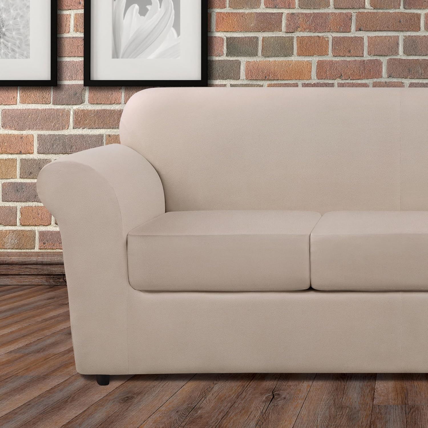 SureFit Ultimate Heavyweight Stretch Leather Slipcover (Pebbled Ivory, 2-Seat Box Cushion Loveseat)