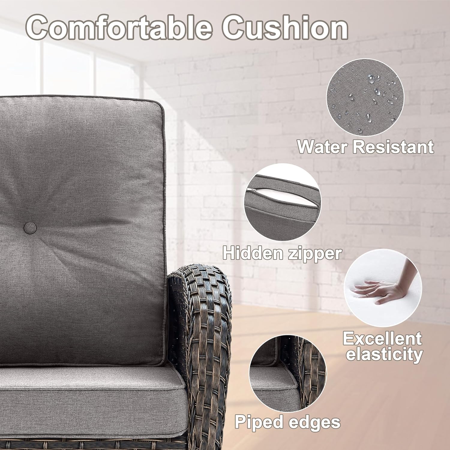 Belord Patio Rocking Chairs Furniture Set - 5 Piece Outdoor Wicker Furniture Sets with Ottomans, Small Patio Conversation Sets with Wicker Rocking Chairs Brown/Grey