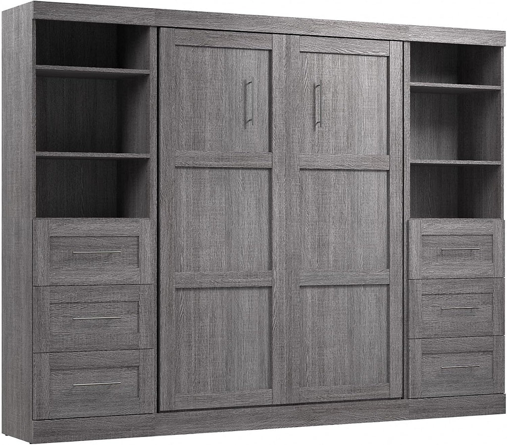 Bestar Pur Full Murphy Bed and 2 Shelving Units with Drawers, 109-inch Space-Saving Wall Bed