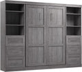 Bestar Pur Full Murphy Bed and 2 Shelving Units with Drawers, 109-inch Space-Saving Wall Bed