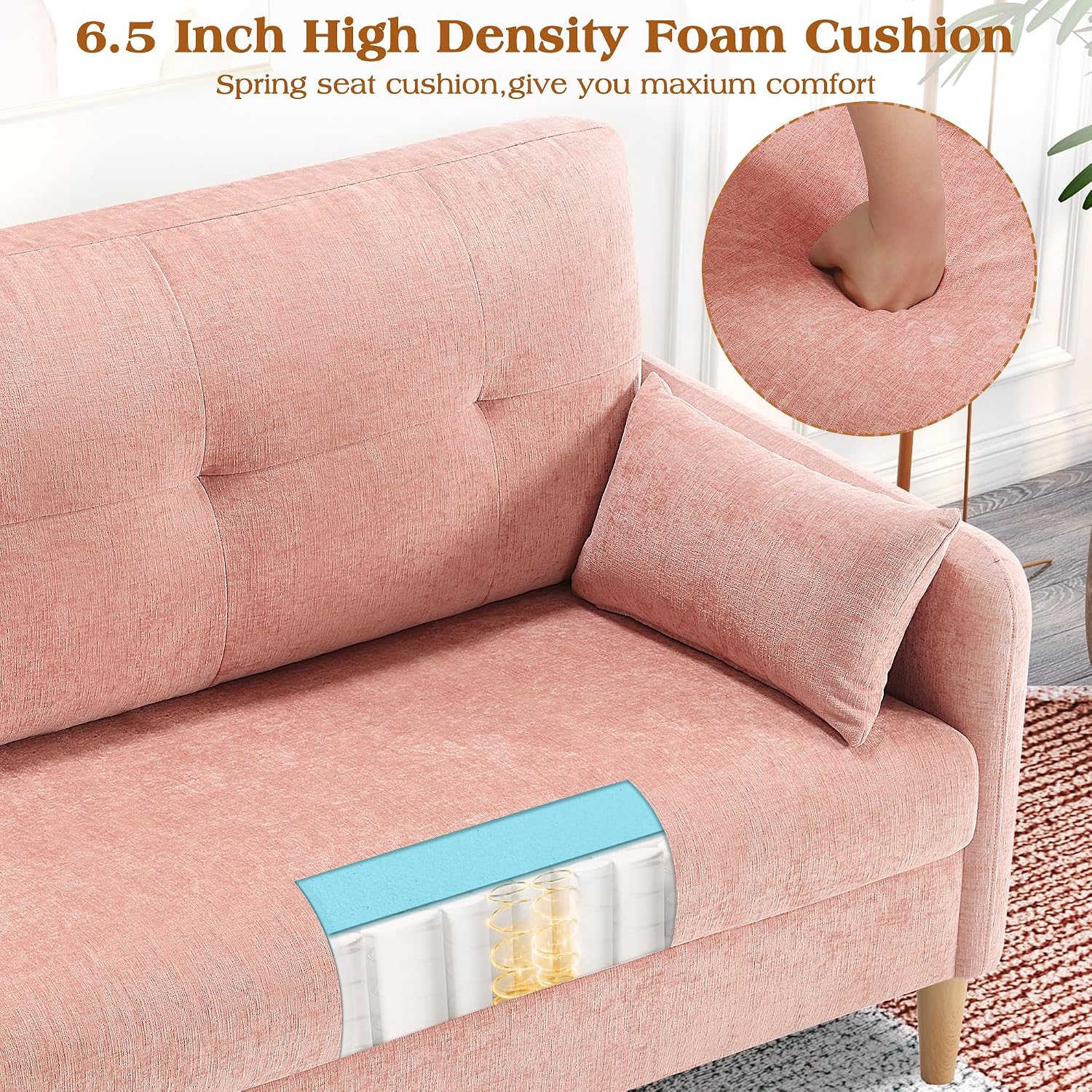 Hanherry Loveseat Sofa, 44' Small Couch for Living Room, Chenille Fabric Love Seat Comfy Sofa for Bedroom with Throw Pillow,Removable Cushion Cover,Couches for Small Space,Apartment,Dorm
