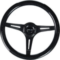 NRG Innovations NRG-ST-015BK-BSB Classic Wood Grain Steering Wheel, 350mm 25mm Deep, 3 black Spokes-Black Sparkled Color