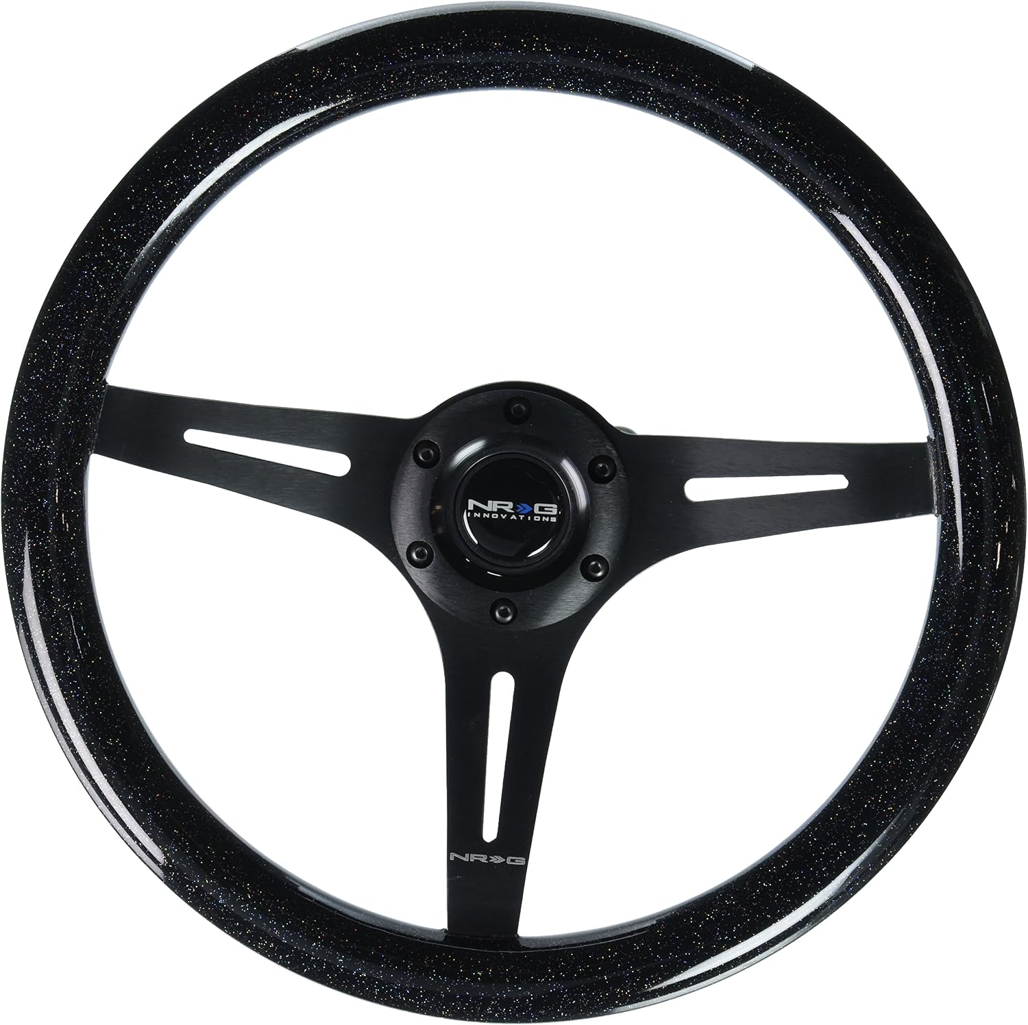 NRG Innovations NRG-ST-015BK-BSB Classic Wood Grain Steering Wheel, 350mm 25mm Deep, 3 black Spokes-Black Sparkled Color