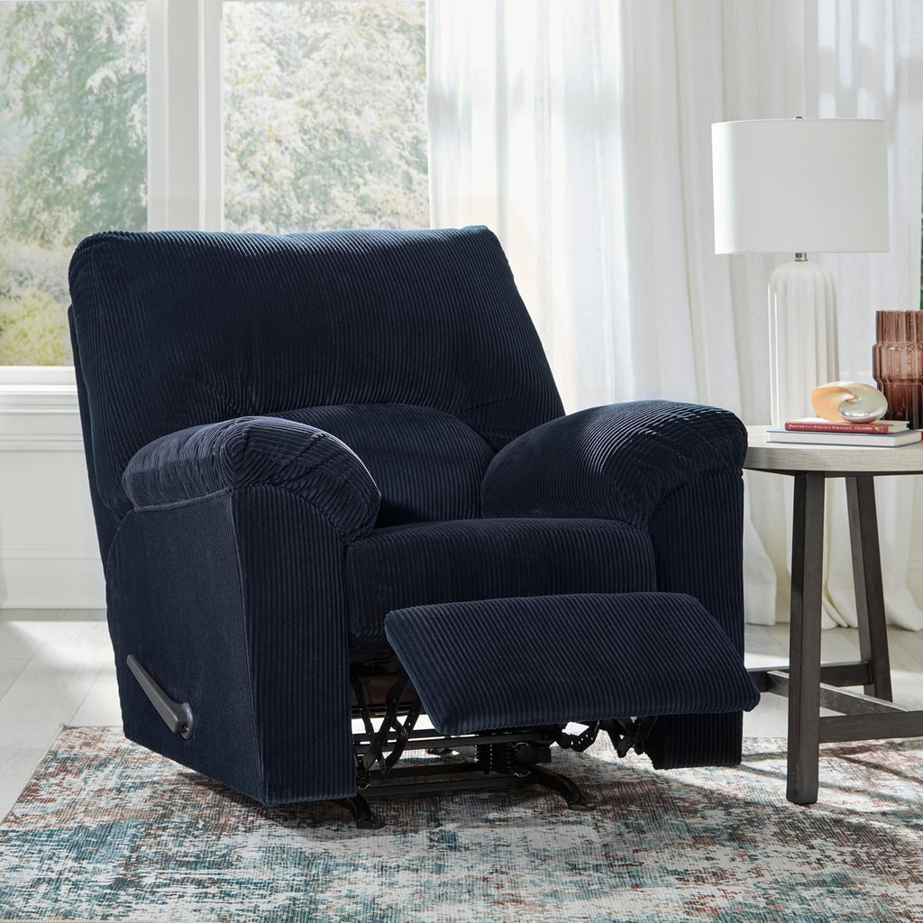 Signature Design by Ashley SimpleJoy Casual Manual Rocker Recliner with Pillow-Top Arms, Blue