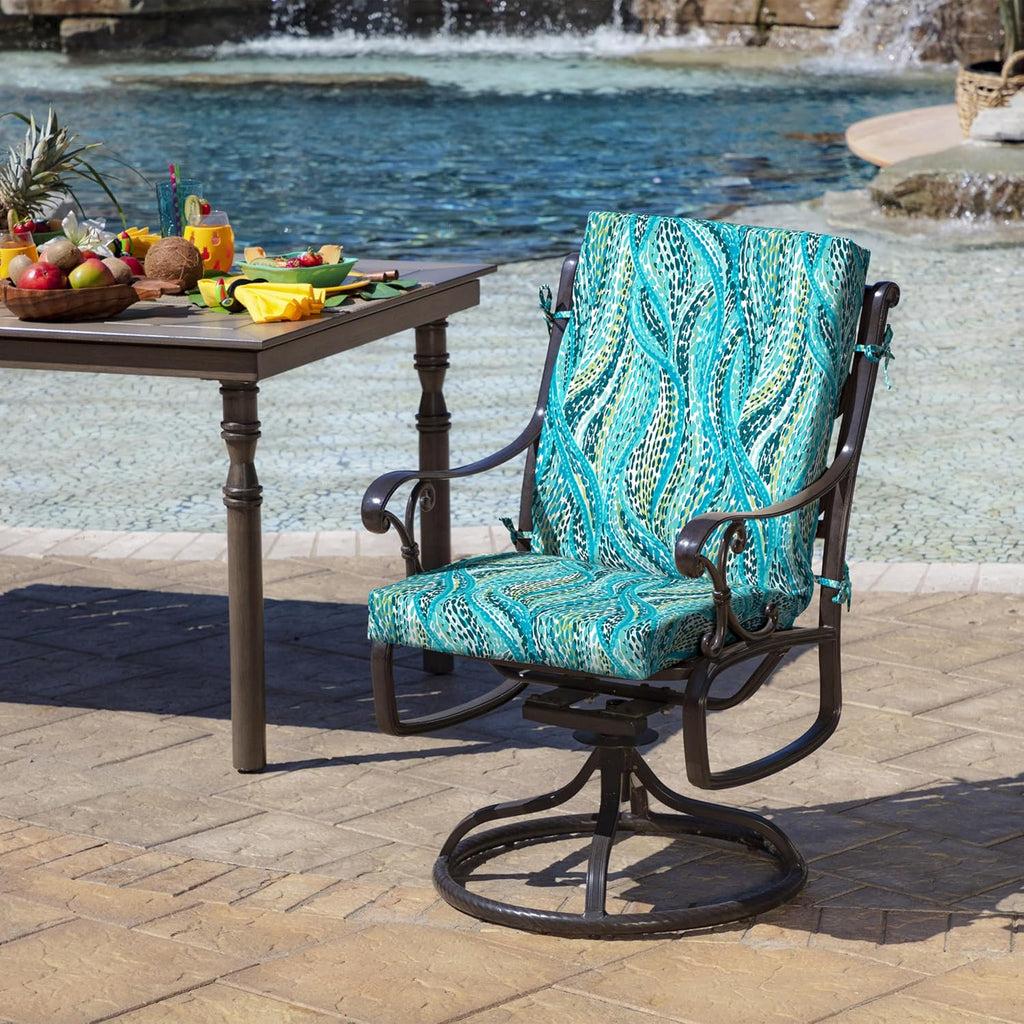 Arden 4-Pack Outdoor Patio Dining Chair Cushion, 20x44, Rain-Proof Seat Pad, Fade-Resistant Outdoor Cushion Teal Ariel