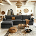 Vesgantti 108' Cloud Couch for Living Room, Deep Seat Sectional Modular Sofa with Ottoman, Double Cushion Corduroy L Shaped Sofas Set Easy Rearrange for Apartment, Office, Bedroom, Dark Grey