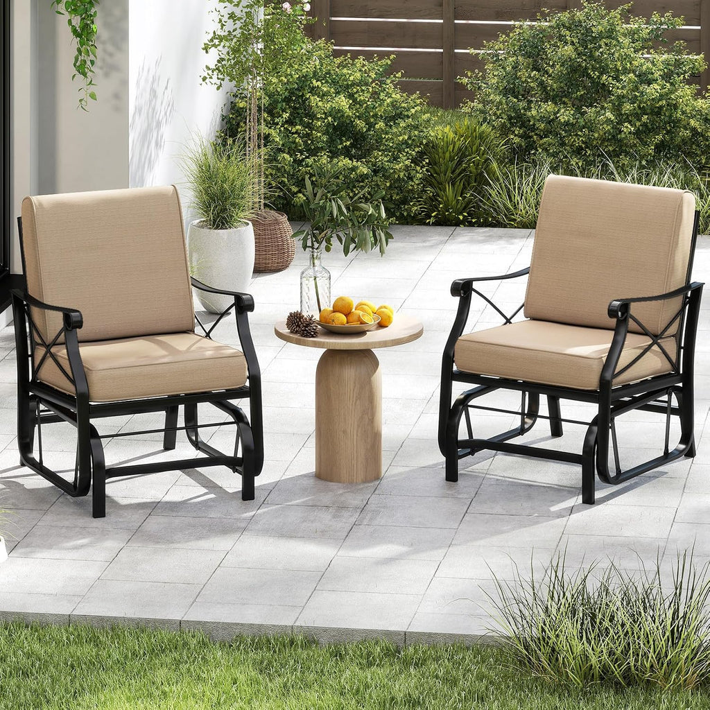 Giantex Outdoor Glider Rocking Chair, Patio Glider with Thick Removable Seat and Back Cushion, Non-Slip Foot Pads, Heavy-Duty Metal Frame, Outdoor Swing Rocking Chairs for Porch, Garden, Yard, Lawn