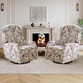 Floral Accent Swivel Rocker Recliner, Wingback Recliner Chair with Padded Seat, High Back Upholstered Armchair for Living Room, Bedroom, Home Ofiice (Bird Floral x 2)