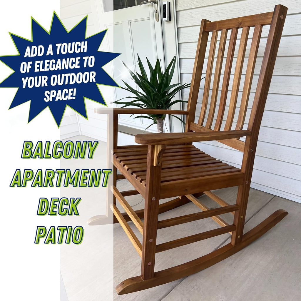 Patio Wise Acacia Wood Rocker Chair, Indoor/Outdoor Wooden Rocking Chairs, Porch, Deck, Patio, & Balcony Furniture, 26 -Inches Long x 35 ½ -Inches Wide x 44 ½ -Inches High, Teak