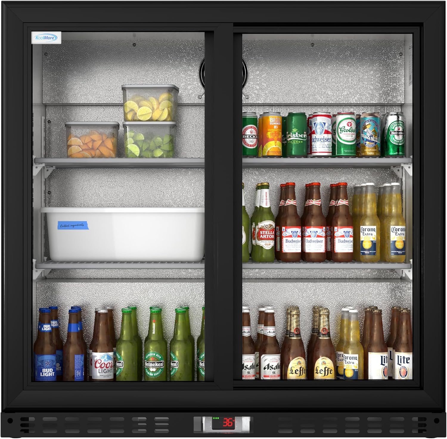 KoolMore BC-2DSL-BK Commercial-refrigerators, Double Sliding Door, Black, 7.4 cubic feet