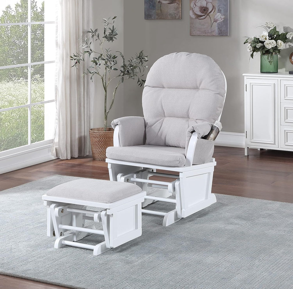 Suite Bebe Madison Glider & Ottoman, White/Woven Gray