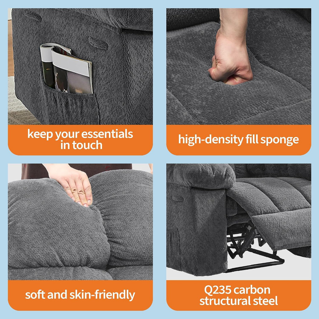 Manual Recliner Chair, Oversized Recliner for Adults with Extra Wide Arm and Back, Lazy Boy Recliner with Side Pockets, Comfy Breathable Fabric Large Nursery Rocking Chair for Living Room Bedroom