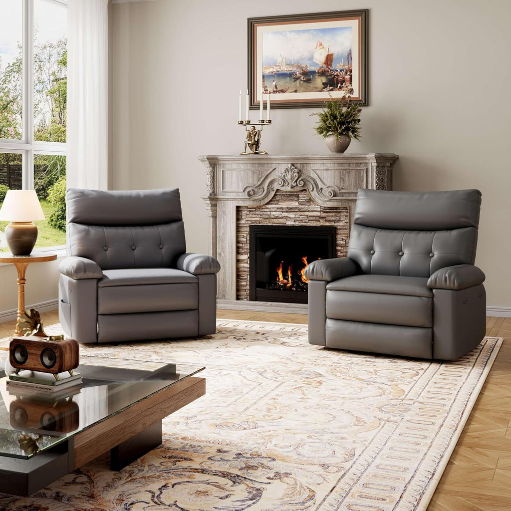 Garvee Oversized Wide Rocker Swivel Recliner Chair - PU Leather Manual Recliner for Adults, Large Nursery Glider Chair Lazy Recliner with Comfort Arm and Back for Living Room, Bedroom
