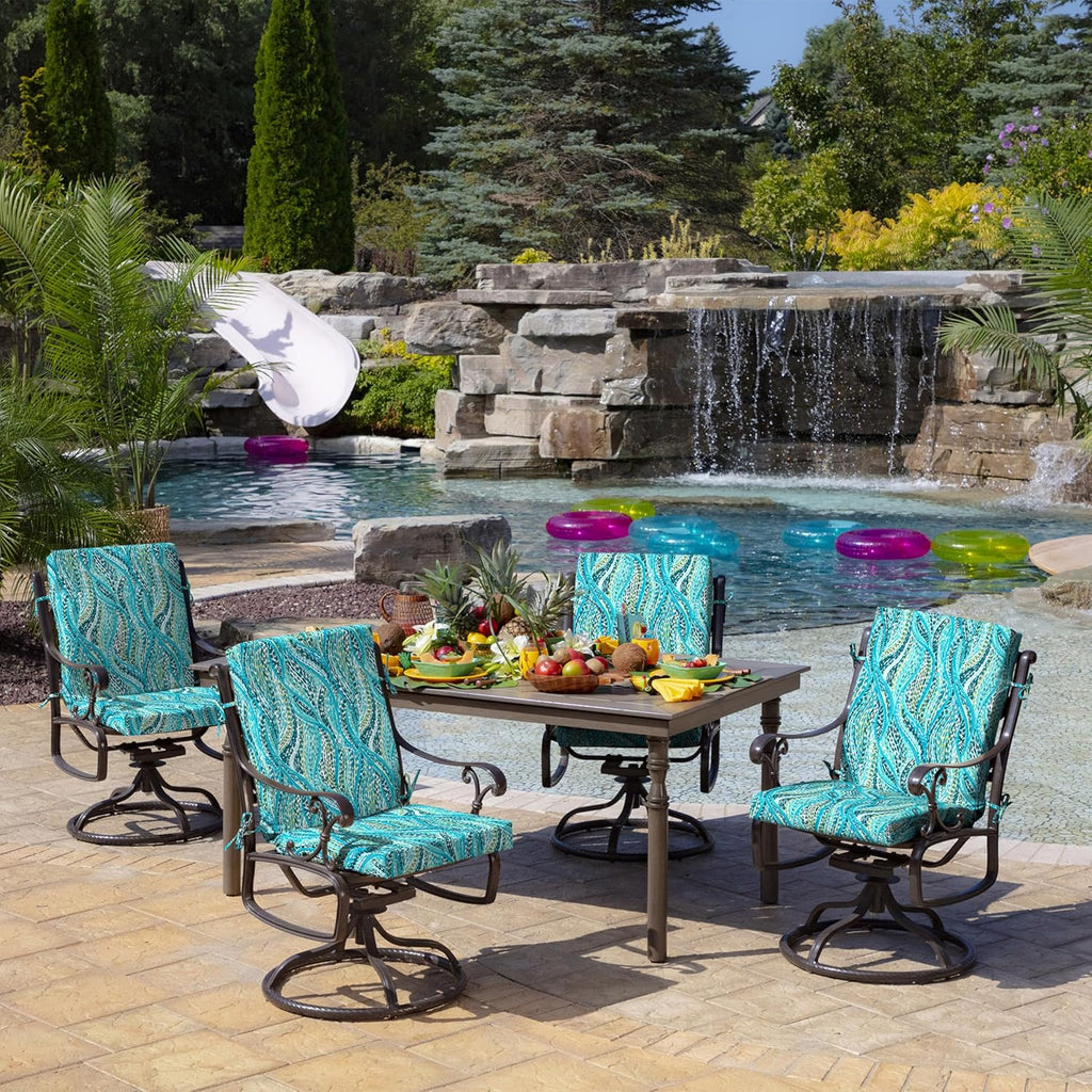 Arden 4-Pack Outdoor Patio Dining Chair Cushion, 20x44, Rain-Proof Seat Pad, Fade-Resistant Outdoor Cushion Teal Ariel