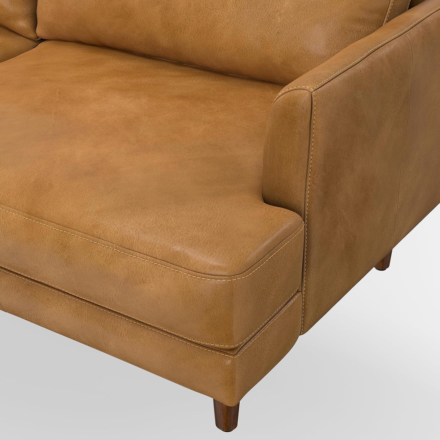 SIMPLIHOME Livingston Sofa - 76' Wide x 33' High Top Grain Genuine Leather Sofa in Sienna, Mid-Century Modern Loveseat for Living Room with Removable Feather-Wrapped Cushions and Solid Wood Frame