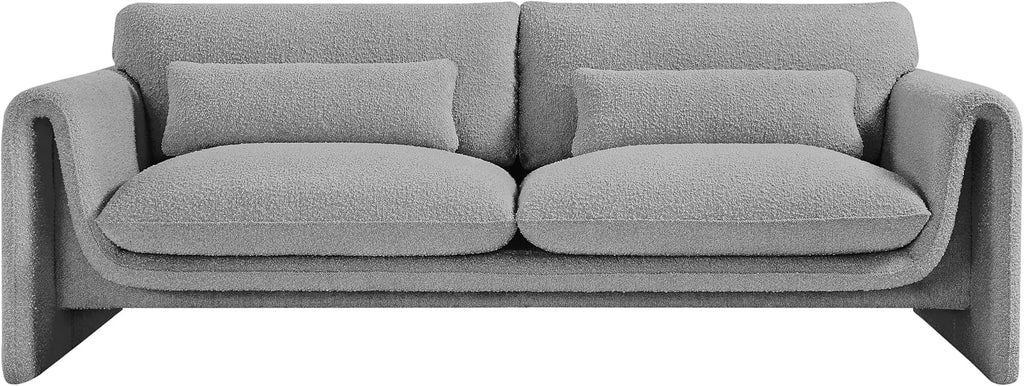 Meridian Furniture 198Grey-S Stylus Collection Modern | Contemporary Boucle Fabric Upholstered Sofa with Rich Grey Boucle Fabric, Curved Arms, 86' W x 38' D x 31' H, Grey