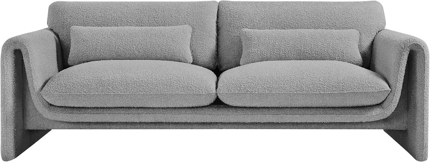 Meridian Furniture 198Grey-S Stylus Collection Modern | Contemporary Boucle Fabric Upholstered Sofa with Rich Grey Boucle Fabric, Curved Arms, 86' W x 38' D x 31' H, Grey