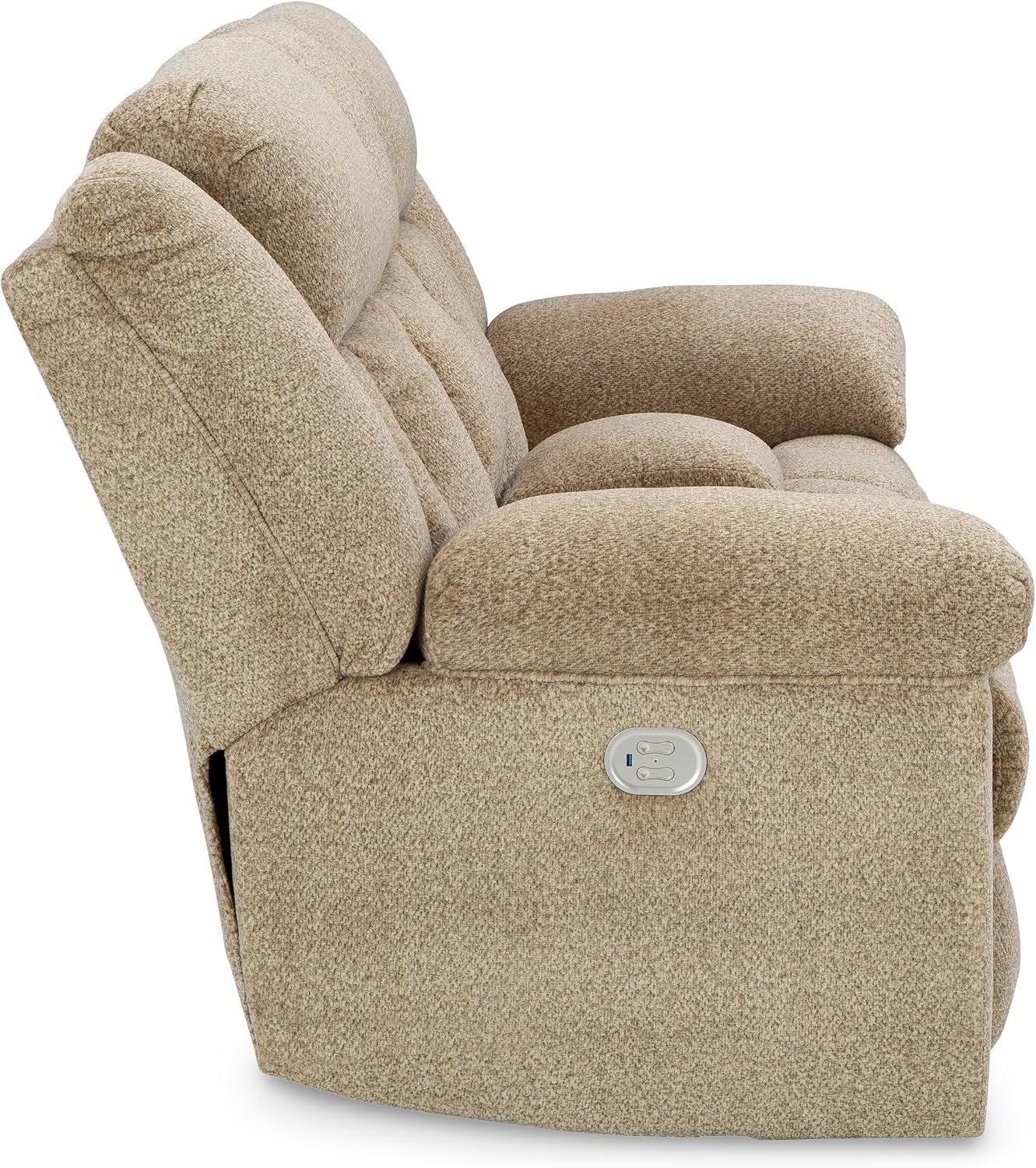Signature Design by Ashley Tip-Off Classic Wall Hugger Power Reclining Loveseat with Adjustable Headrest, USB Ports, Storage and Cup Holders, Light Brown