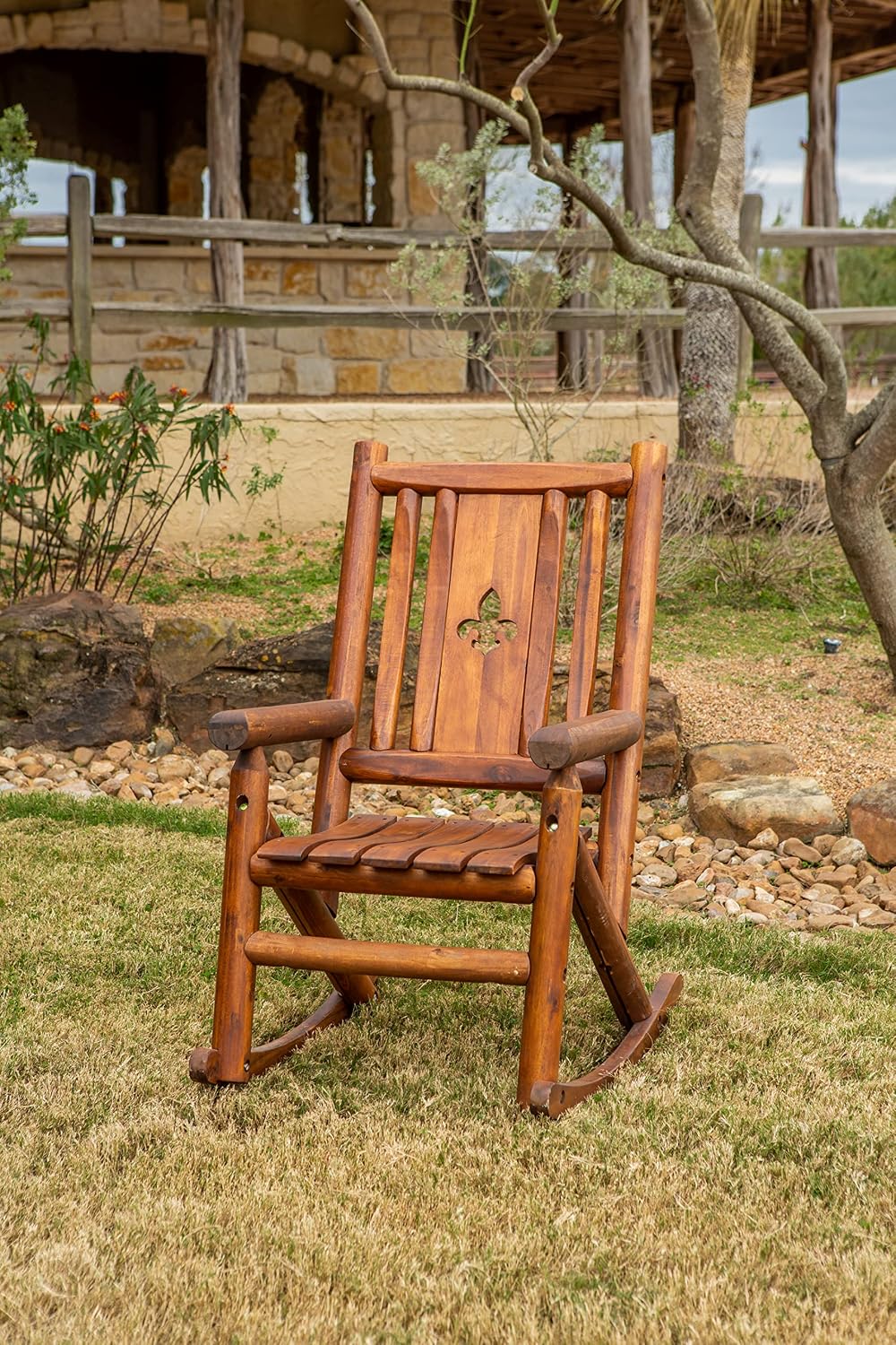 Leigh Country Amberlog Single Rocker with Fleur-De-Lis Cutout