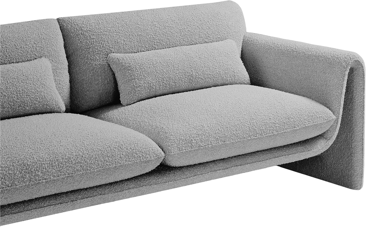 Meridian Furniture 198Grey-S Stylus Collection Modern | Contemporary Boucle Fabric Upholstered Sofa with Rich Grey Boucle Fabric, Curved Arms, 86' W x 38' D x 31' H, Grey