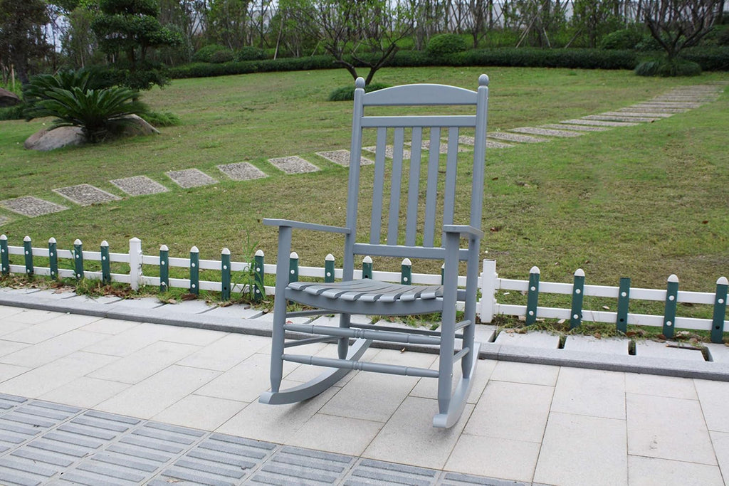 Rocking Rocker-A040GY Grey Wood Porch Rocker/Outdoor Rocking Chair -Easy to Assemble-Comfortable Size-Outdoor or Indoor Use