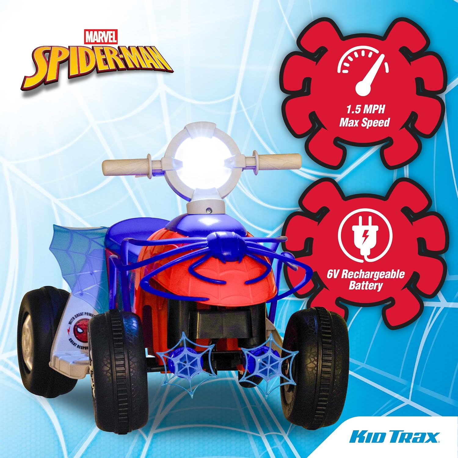 Kid Trax Toddler Marvel's Spider-Man Premium Toddler Quad Ride-On, Kids 18-30 Months, 6V Battery and Charger Included, Max Weight 44 lbs, Red