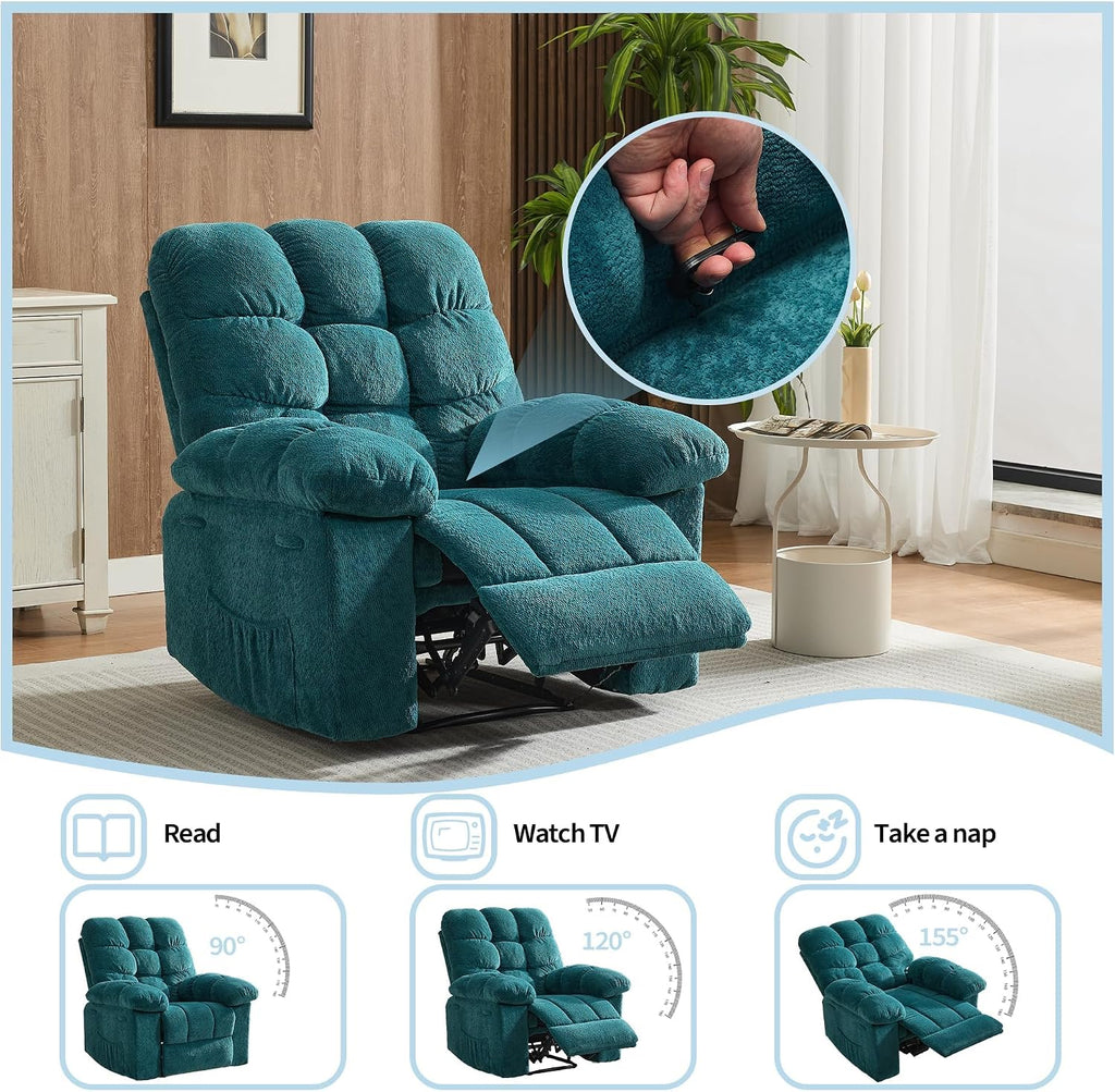 Manual Recliner Chair, Oversized Recliner for Adults with Extra Wide Arm and Back, Lazy Boy Recliner with Side Pockets, Comfy Breathable Fabric Large Nursery Rocking Chair for Living Room Bedroom
