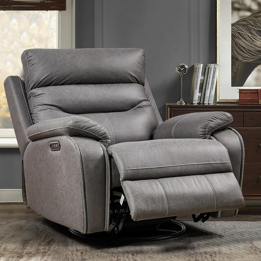 Swivel Rocker Recliner Chair with Electrical Adjustable Headrest, Nursery Rocking Glider Reclining Sofa with USB Ports, Microfiber Fabric Recliners Chair for Living Room,Nursery Room