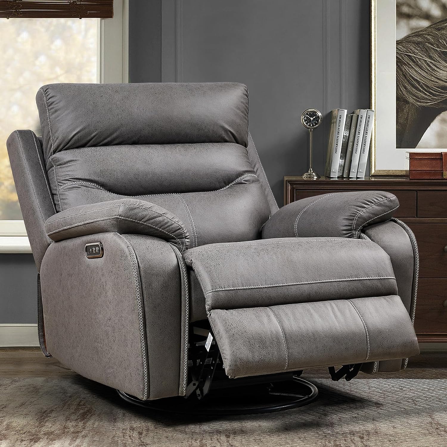 Swivel Rocker Recliner Chair with Electrical Adjustable Headrest, Nursery Rocking Glider Reclining Sofa with USB Ports, Microfiber Fabric Recliners Chair for Living Room,Nursery Room