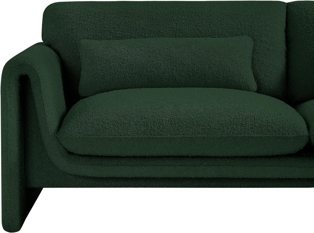 Meridian Furniture 198Green-S Stylus Collection Modern | Contemporary Boucle Fabric Upholstered Sofa with Rich Green Boucle Fabric, Curved Arms, 86' W x 38' D x 31' H, Green