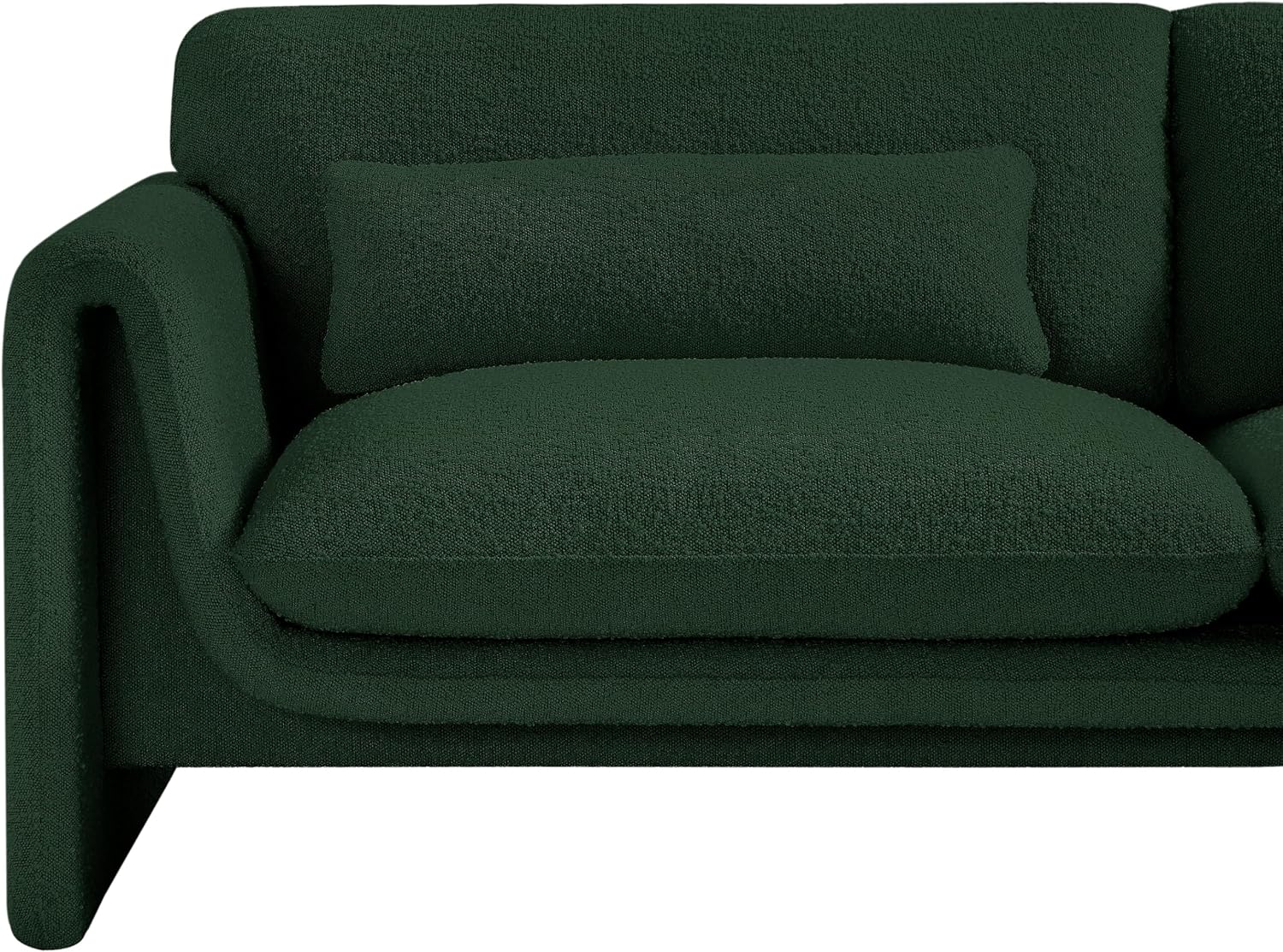 Meridian Furniture 198Green-S Stylus Collection Modern | Contemporary Boucle Fabric Upholstered Sofa with Rich Green Boucle Fabric, Curved Arms, 86' W x 38' D x 31' H, Green