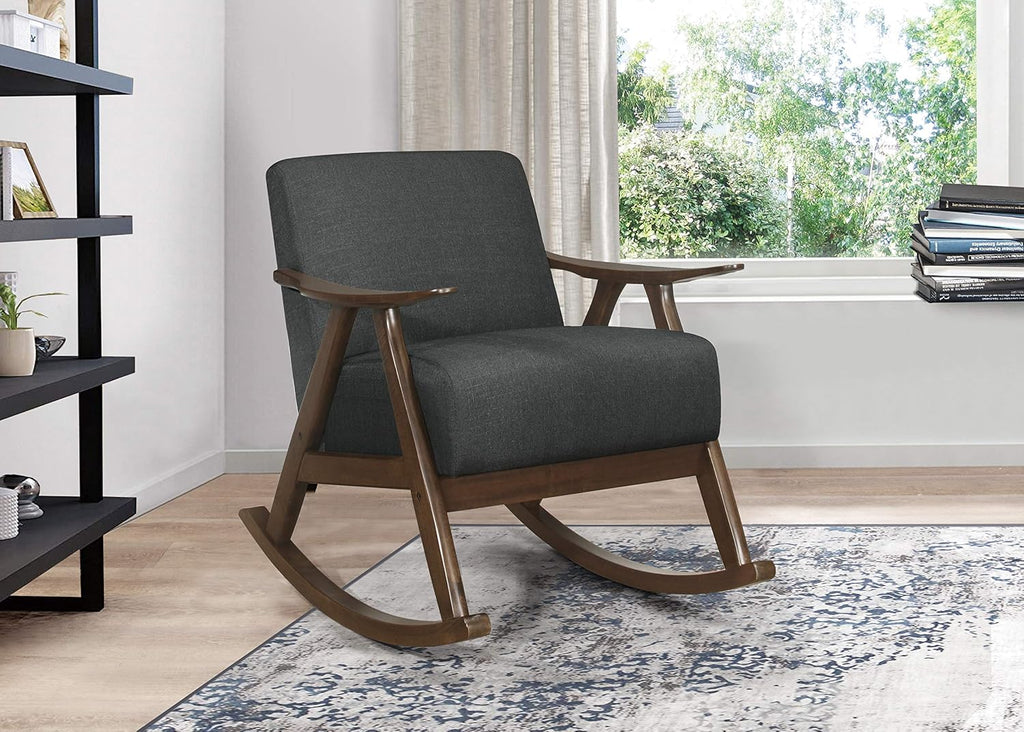 Lexicon Helena 28.5' W Fabric Wood Arm Rocking Chair, Dark Gray
