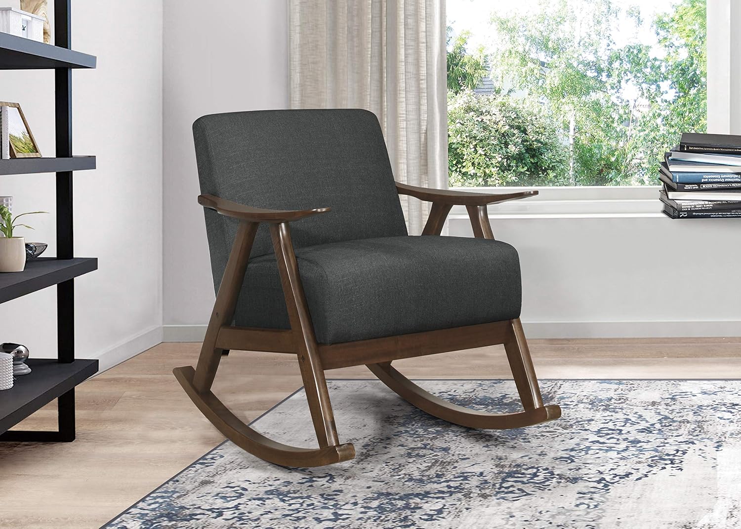 Lexicon Helena 28.5' W Fabric Wood Arm Rocking Chair, Dark Gray